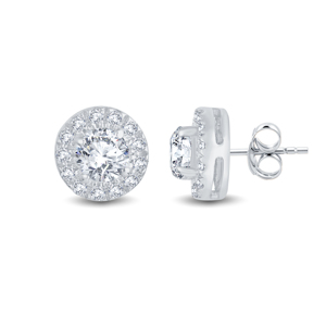 Boucles d'oreilles classiques à clous en diamant rond, en argent 925 plaqué rhodium, sertissage pavé, bijoux de mariage pour femmes, boucles d'oreilles tendance - Product Image 1