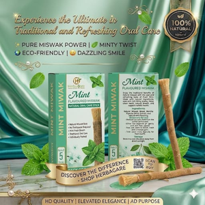 HerbuCare Palitos de Madera Miswak con Sabor a Menta, Paquete de 5 Palitos Naturales para Higiene Dental, Limpieza de Dientes y Aliento Fresco - Product Image 1