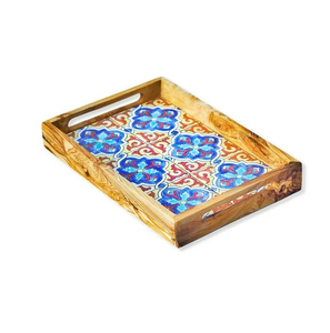 Plateau de service en bois artisanal avec motifs imprimés en émail, plateau de service pour hôtel, plateau de service pour dîner, utilisation de qualité supérieure - Product Image 4