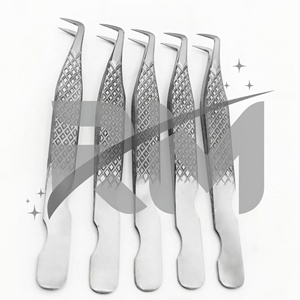 Pince à épiler RMI en acier inoxydable de haute qualité avec grip diamanté, 90 degrés, entièrement argentée, pour extensions de cils, instrument de beauté avec logo personnalisé - Product Image 2