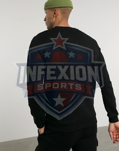 Men's <b>Black</b> Crewneck <b>Sweatshirt</b> With Green Logo Print Regular Fit Casual Long Sleeve Knitted Cotton Pullover Autumn Style - Product Image 2