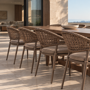 Sillón de Comedor Curvo Tejido con Estructura de Aluminio y Asiento Tapizado para Hostelería Moderna y Mobiliario Comercial - Product Image 5