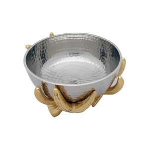 Round White Metal Bowl on Golden Brass Stem Stand for Chips <b>Dips</b> Snacks Decorative Serveware Tableware Home Hotel Restaurant - Product Image 1