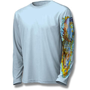 Maillots de pêche personnalisés en gros pour hommes, 100 % polyester, manches longues, séchage rapide, respirants, protection UV, impression par transfert thermique - Product Image 1