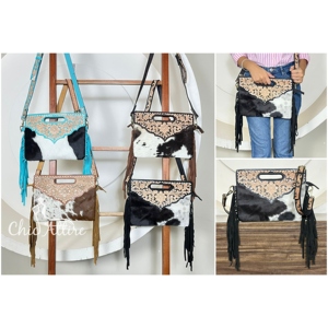 Nouveau Sac Bandoulière en Cuir de Vachette à Franges, Poignée en Cuir Faite Main, Sacs à Main et Sacs à Bandoulière Style Cowgirl pour Femmes - Product Image 1