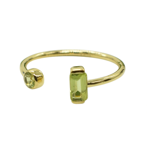 Solid 925 <b>Sterling</b> <b>Silver</b> Gold Plated <b>Adjustable</b> Cuff <b>Ring</b> With Emerald Cut Chrome Diopside Gemstone Minimalist Geometric Design - Product Image 2