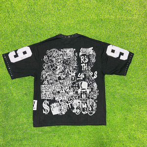 Camiseta de corte cuadrado con logo personalizado, estilo streetwear, de algodón grueso, top corto, camiseta gráfica oversize de corte holgado para hombre - Product Image 2