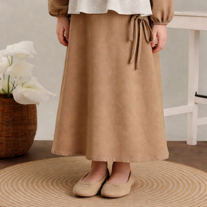 Junior Girls Brown Maxi Dress Cey Fabric <b>Layered</b> <b>Long</b> Dress with White Hakoba Eyelet Shrug Light Mocha Junior Gown - Product Image 4