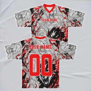 Maillot de football américain personnalisé Lion Furieux avec nom, numéro et nom d'équipe, col en V, impression numérique, respirant - Product Image 3