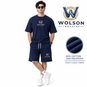 Ensemble short et t-shirt en molleton 100 % coton pour homme avec logo personnalisé – Tenue athlétique douce et confortable pour la gym, l'entraînement, le sport et les loisirs - Product Image 2