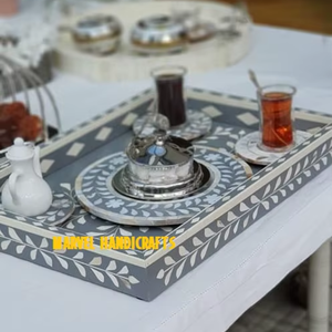 Plateau artisanal en bois et nacre |   Boîte de rangement pour brûleur d'encens Bakhoor Oud, sous-verres, décorations de maison pour Ramadan et l'Aïd, assiettes, plats, coffrets cadeaux - Product Image 3