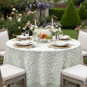 Hot Sale Elegant Floral Printed Cotton <b>Linen</b> 8 Seater <b>Round</b> 220 cms <b>Tablecloth</b> Washable Home Decor Classic Style Plant Pattern - Product Image 3