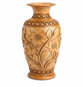 Vase à fleurs en bois avec des sculptures florales et de feuilles complexes, fait à la main pour les fleurs, décoration de la maison, salon, chambre, bureau, hôtel, table - Product Image 3