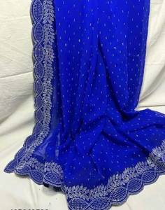 Sari violet Georgate brodé, imprimé numérique, robe traditionnelle indienne pour mariage, fête, Diwali, femmes - Product Image 2