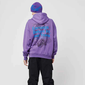 Sweat à capuche unisexe streetwear de haute qualité, coupe décontractée, sans cordon, ourlet brut, imprimé logo personnalisé, pour homme - Product Image 2