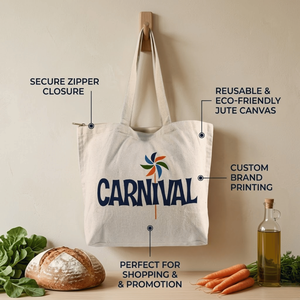 Bolsa de Yute Blanca para Compras con Logotipo Personalizado, Estampado de Carnaval, Reutilizable, con Cierre, para Regalos, Promociones y Compras - Product Image 6