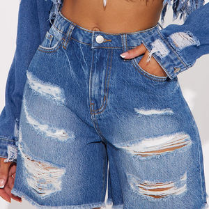 Nouveau style – Short en jean délavé taille haute pour femme, longueur genou, respirant, grandes tailles, avec logo personnalisé imprimé - Product Image 2