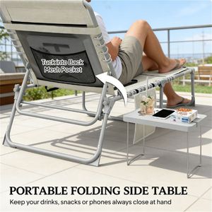 Set di 2 Sedie Sdraio Pieghevoli Beige per Esterni, Arredamento da Giardino - Product Image 2