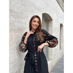 Vestido de Mujer Estilo Boho Étnico, Bordado, Hecho a Mano en Ucrania, Color Negro, Cintura Natural, 100% Algodón, Corte en A, Largo hasta la Rodilla - Product Image 2