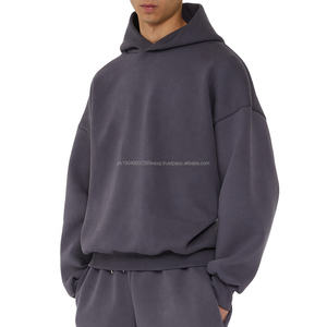 Sweat à capuche court ample en coton lourd de qualité supérieure 610 g/m², style français, personnalisable avec broderie, uni, teint, pour homme, hiver - Product Image 5