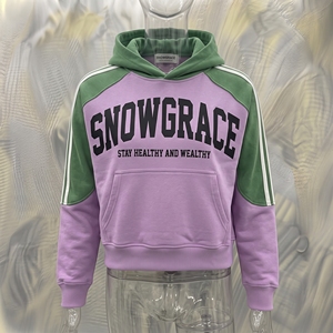 Snowgrace <b>Pink</b> Cropped <b>Hoodie</b> Unisex Raglan Sleeve French Terry 100% Cotton Oversized Fit Front Letter Print Autumn Casual Style - Product Image 3