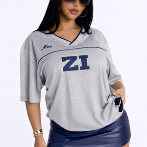 Wholesale Grey blue Women American Football Jersey Plain Design Polyester Fabric Custom Quick Dry Mesh <b>Comfortable</b> Football Top - Product Image 6