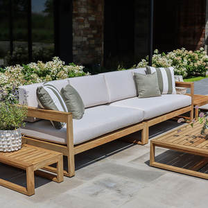 Ensemble de canapés de jardin en teck minimaliste moderne, imperméable, pour espaces de vie extérieurs contemporains, pour villa et hôtel - Product Image 4