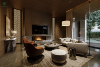 Comptoir de bar commercial sur mesure pour hôtel avec vitrine à vin LED et séparateur métallique incurvé pour projet de hall d'hôtel ou restaurant