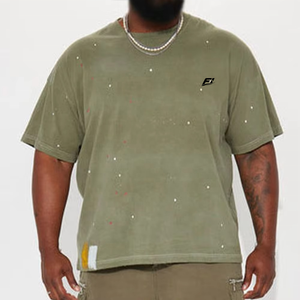 T-shirts personnalisés surdimensionnés à col rond en coton pour hommes, style vintage éclaboussures de peinture, streetwear, manches courtes, fournisseur en gros aux États-Unis - Product Image 1