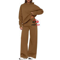 Ensemble de survêtement 2 pièces pour femme, style streetwear automne, couleur unie, coupe ample, décontracté, longueur intégrale, tricoté en polyester/coton