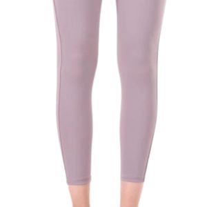 <b>Women's</b> Light Lavender High Waist Full Length <b>Leggings</b> Stretch Fitted Yoga Pants with <b>White</b> Curved Seam Detail for Workout - Product Image 3