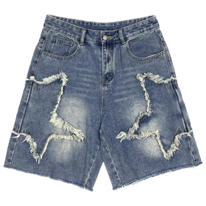 Pantalones Cortos de Mezclilla Rotos de Cintura Alta para Hombre, Estilo Casual con Botones, Tejido de Algodón - Product Image 1