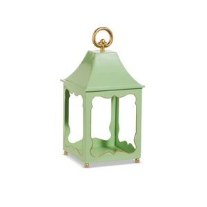 Classic Dynamic Design <b>Square</b> Shape Metal & Glass <b>Candle</b> Lantern Centerpiece for Floor Home & Hotel in Sage Green Finished - Product Image 1