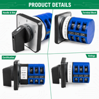 WNZJ W26 32A 3P Interrupteur de commutation manuel encastré en plastique bleu et noir 230-440V
