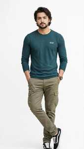 ONETEN APPAREL T-shirt à manches longues col rond pour homme, couleur turquoise, logo en lettres sur le devant, t-shirt décontracté en tricot - Product Image 1