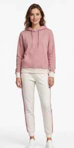 Ensemble de survêtement d'hiver décontracté unisexe en coton 100% écologique, sweat-shirt à capuche et pantalon de jogging rose à blocs de couleur, deux pièces - Product Image 4