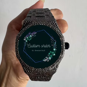 Customized Stainless Steel Black Moissanite Diamond Sapphire Crystal Pointer Mechanical Hip Hop Luxury Style Watch for Men - Product Image 1