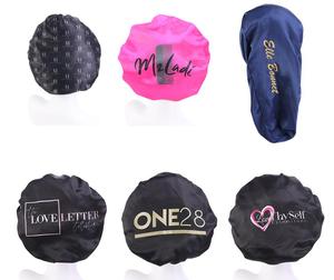 Nouveauté 2026 KJ En gros Bonnets en satin de soie pour femmes avec logo personnalisé, de créateur, double couche, réglables, imperméables, bonnets de douche - Product Image 3
