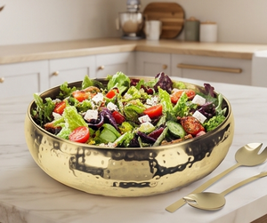 Bol à salade en aluminium martelé doré de haute qualité, bol mélangeur minimaliste, parfait pour les fêtes de déménagement et les dîners - Product Image 4