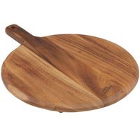 Talenan Kayu Bulat Dengan Gagang, Blok Pemotong Kayu Akasia Untuk Dapur, Menyajikan Pizza, Keju, Buah, Sayuran