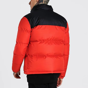 Custom Logo Red Black Color Block Puffer Jacket Premium Winter Insulated <b>Bubble</b> <b>Coat</b> Full Zip Streetwear Outerwear For Men - Product Image 5