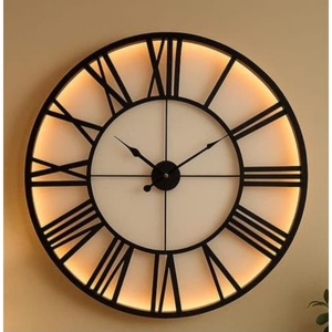 นาฬิกาแขวนผนังโลหะทันสมัยหรูหรา ทรงกลม ตัวเลขโรมัน พร้อมไฟ LED ตกแต่งบ้าน - Product Image 3