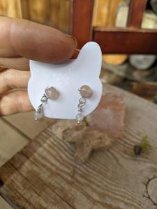 <b>Moonstone</b> And Flower Agate Crystal Stud <b>Earrings</b> Minimalist Handmade <b>Earrings</b> Gift For Her - Product Image 3