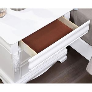 Classic White Solid Wood 1pc Nightstand with 2 Drawers & Nickel <b>Hanging</b> Pulls Bedroom Furniture with <b>Bedside</b> <b>Table</b> - Product Image 3