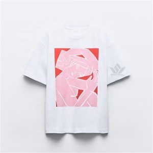 เสื้อยืดผู้หญิงสีขาวลายกราฟิกนามธรรม แขนสั้น คอกลม ผ้าฝ้าย 100% ทรงหลวม สวมใส่สบาย พิมพ์ลายฤดูร้อน - Product Image 2