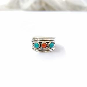 Anillo de coral turquesa nepalí tibetano, anillo de mujer de estilo indio, anillo de plata bohemio - Product Image 2
