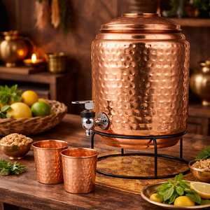 Réservoir de distribution d'eau en cuivre pur avec robinet, design traditionnel, récipient de stockage pour la maison, la cuisine, le bureau, l'eau potable, l'hôtel - Product Image 2