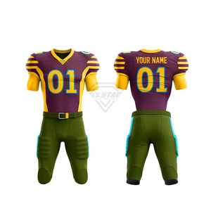 Uniforme de football américain de haute qualité, respirant, 100 % polyester, protection UV, nom et numéro personnalisés, avec maillot et pantalon - Product Image 1
