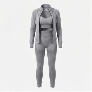 Conjunto de Yoga de 2 Piezas North Approach, Cierre Frontal Completo, Color Gris Sólido, Absorbe el Sudor, Ropa Deportiva para Mujer - Product Image 1