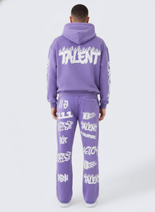 Conjunto de Sudadera Corta Oversize Negra con Efecto Ácido y Pantalones Acampanados para Hombre, Estampado Personalizado, Estilo Urbano, 2 Piezas, Chándal Lavado - Product Image 2